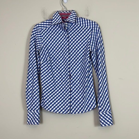 J. McLaughlin Tops - J. McLaughlin Button Up Top Women Sz 4 Blue and White Plaid 100% Cotton